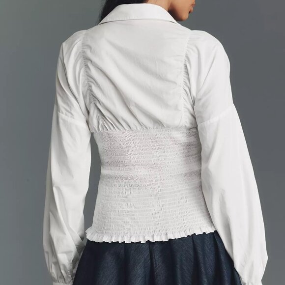 Maeve Smocked Corset Buttondown Shirt M $118 NWT - Picture 3 of 3